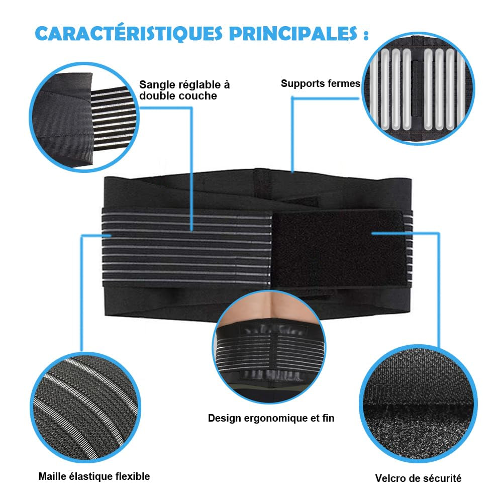 Ceinture De Soutien Lombaire Avec 6 Baleines Pour Le Soutien Lombaire Des Hommes Et Femmes – Le Bas Du Dos Pour Soulagement De La Douleur, Réglable De Soutien Pour Sciatique, Scoliose